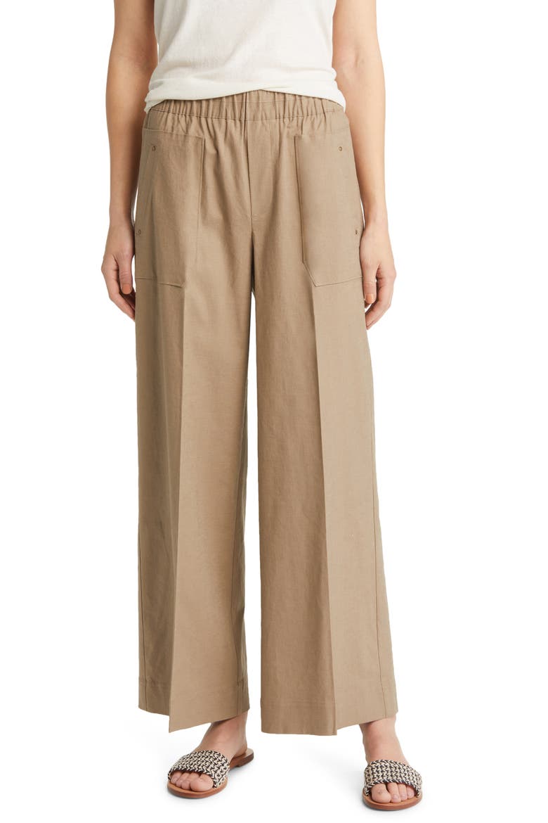 Patch Pocket High Waist Wide Leg Linen Blend Pants (Nordstrom Exclusive), Main, color, PORTOBELLO