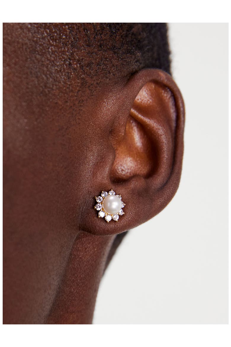 imitation pearl & crystal halo stud earrings, Alternate, color, WHITE MULTI