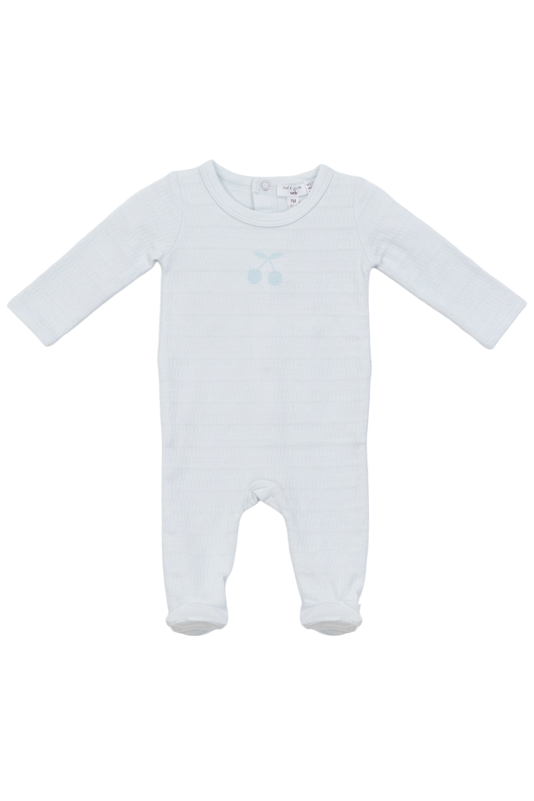 Boy Textured Cherry Chest Artwork Long Sleeve Romper, Alternate, color, Blue