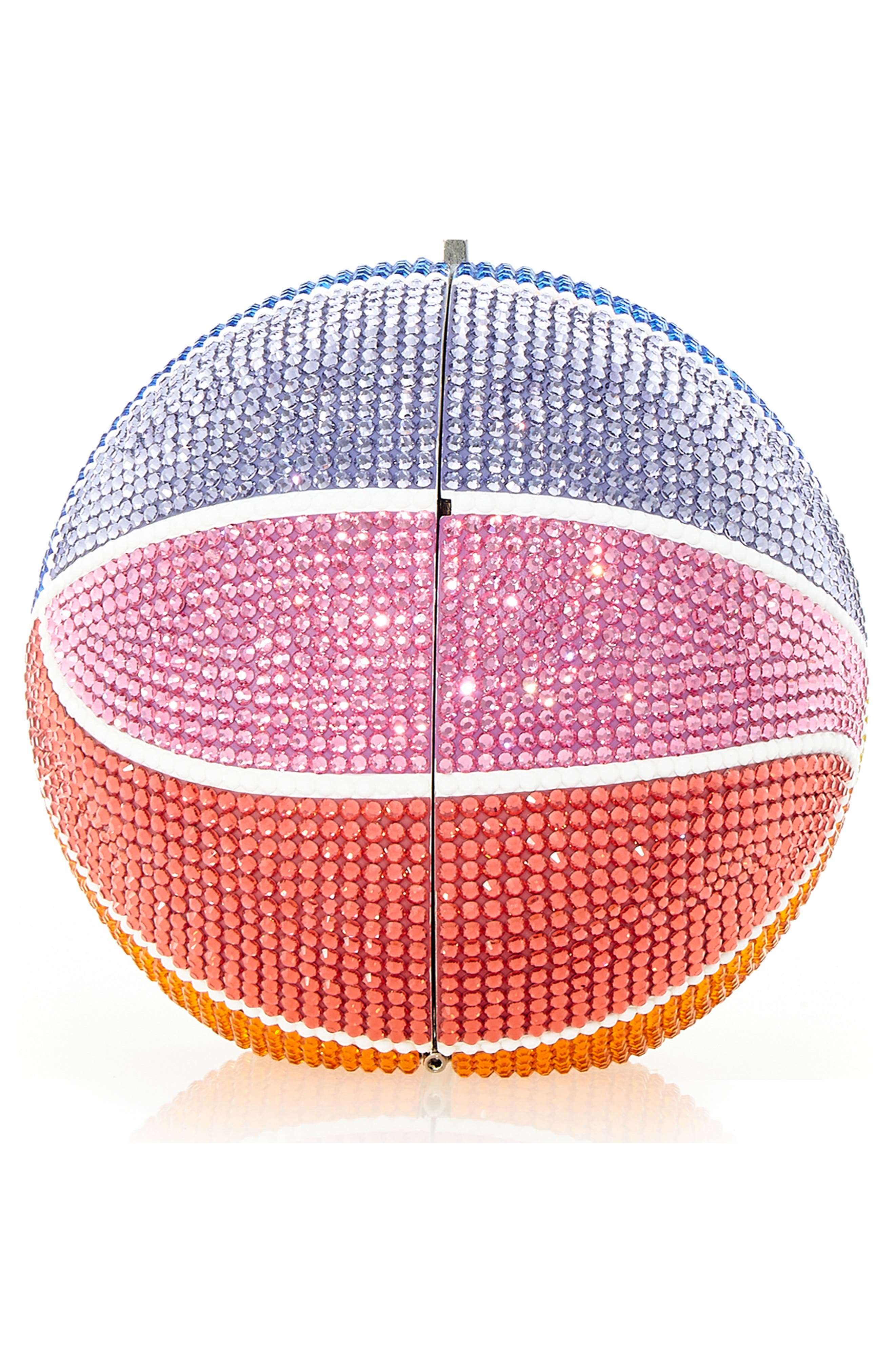 JUDITH LEIBER COUTURE Rainbow Crystal Basketball Clutch, Alternate, color, 