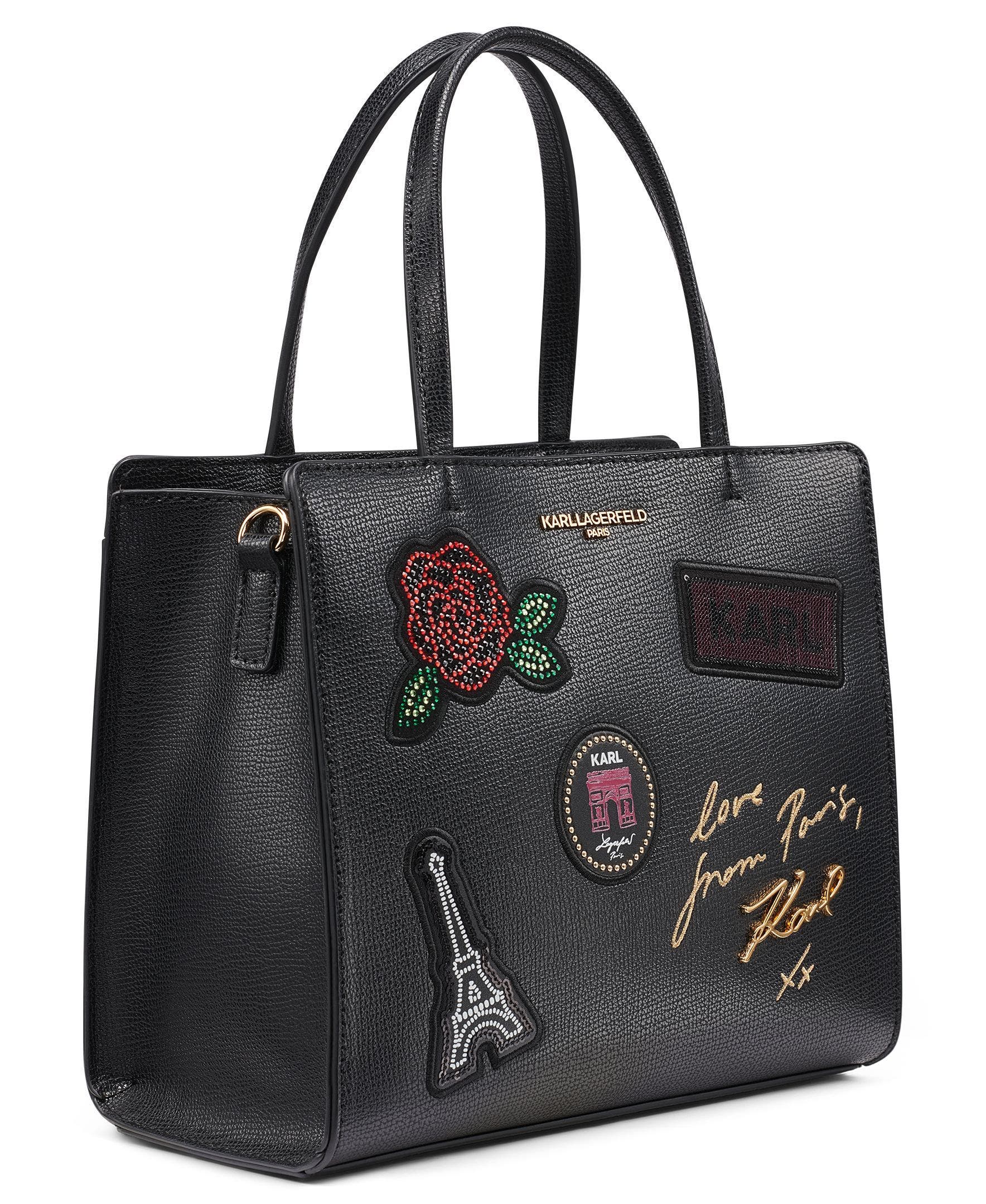 Maybelle Pins+Rhinestones Satchel, Alternate, color, Black/Gold