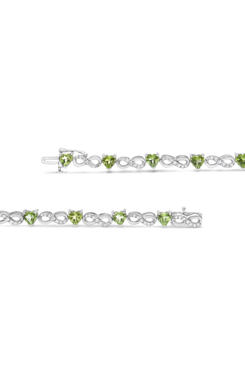 Haus of Brilliance Silver 1.00 Ctw Diamond and Created Green Heart Peridot Infinity Link Bracelet, Alternate, color, White