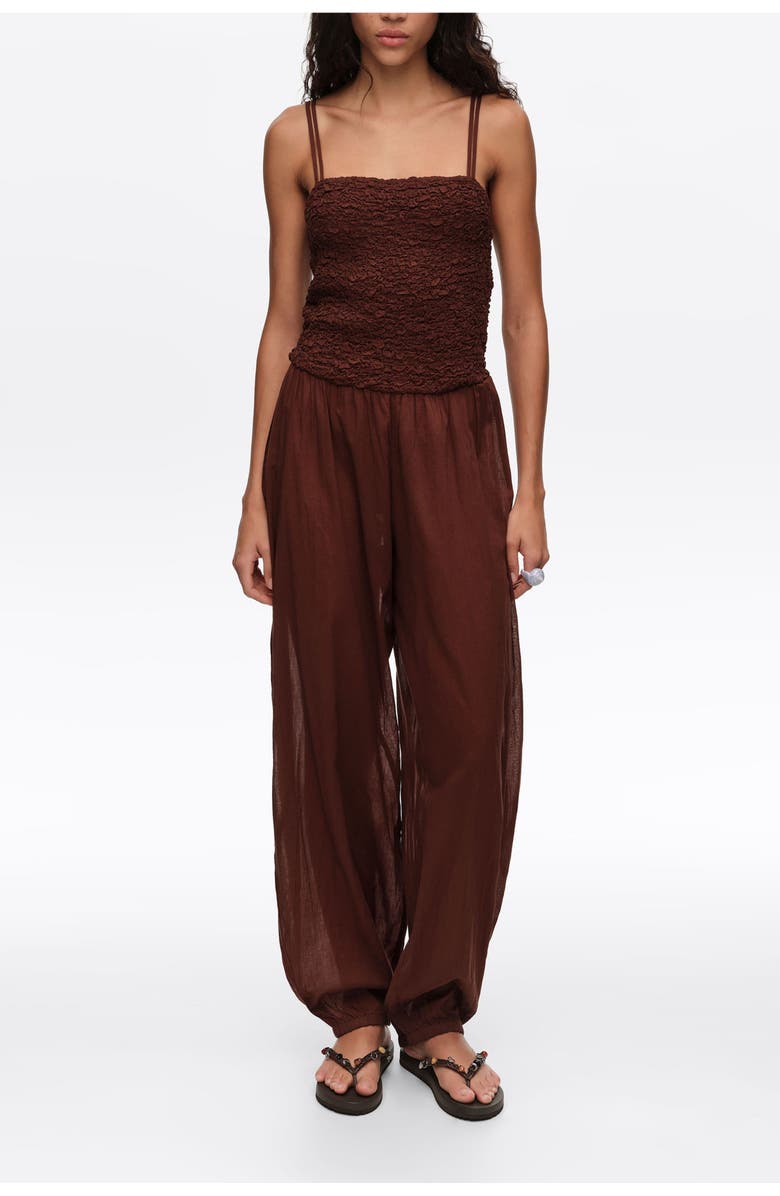 Bimba y Lola Cotton Gathered Balloon Jumpsuit, Main, color, Brown