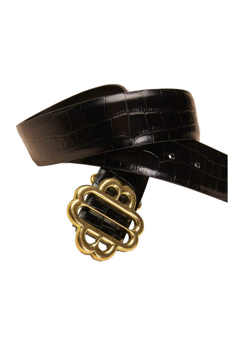 Croc-effect Leather Double M Belt, Alternate, color, Black