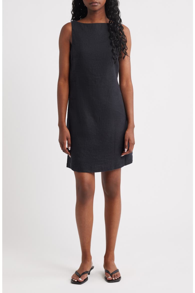 Sleeveless Linen Dress, Main, color, BLACK DARK