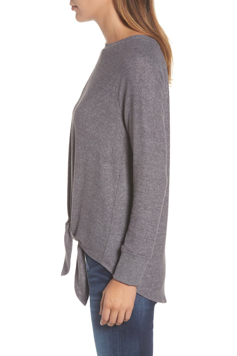 Gibson Tie Front Cozy Fleece Pullover, Alternate, color, CHARCOAL
