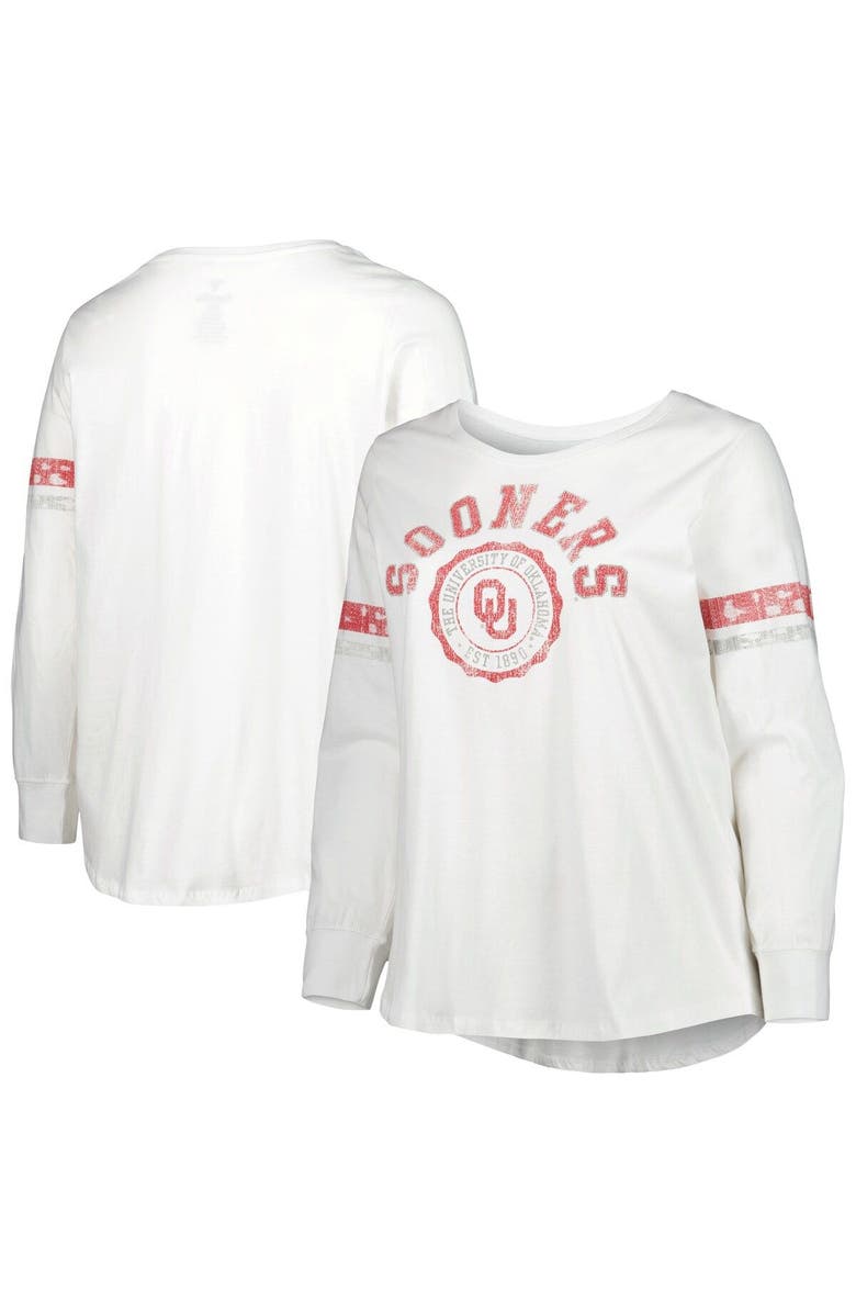PROFILE Women's White Oklahoma Sooners Contrast Stripe Scoop Neck Long Sleeve T-Shirt, Main, color, 