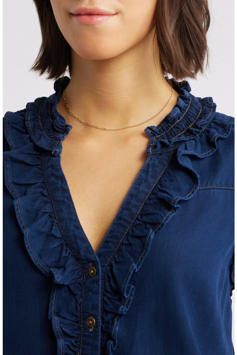 Ruffle Accent Sleeveless Top, Alternate, color, INDIGO