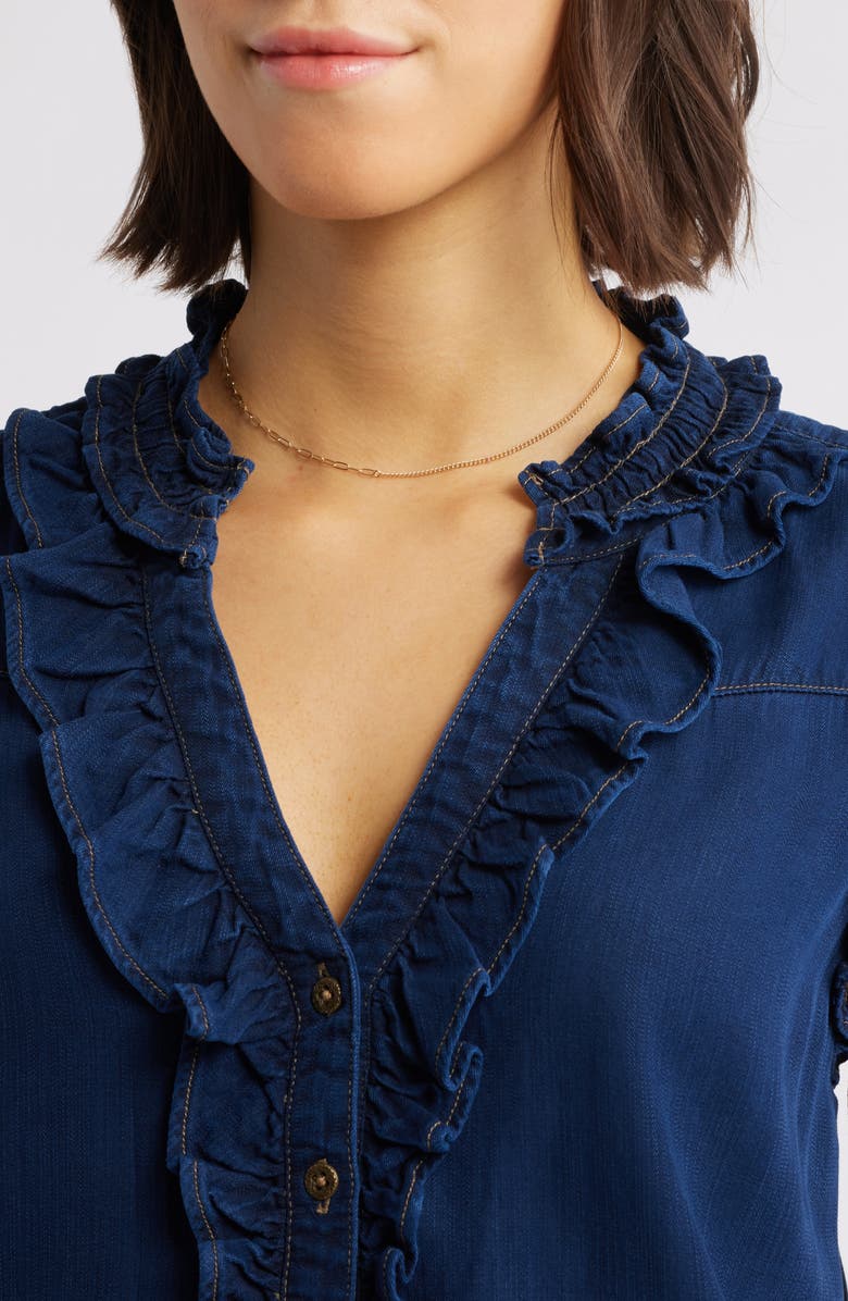 Wit & Wisdom Ruffle Accent Sleeveless Top, Alternate, color, Indigo