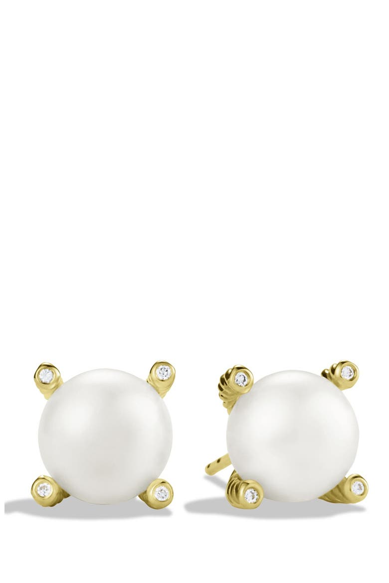 Pearl Earrings with Diamonds in Gold, Main, color, PEARL