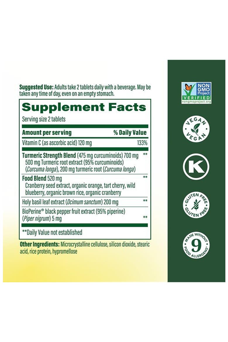 Whole Body Turmeric Curcumin Supplement with Black Pepper & Vitamin C, Vegan, 120 Tablets, Alternate, color, None