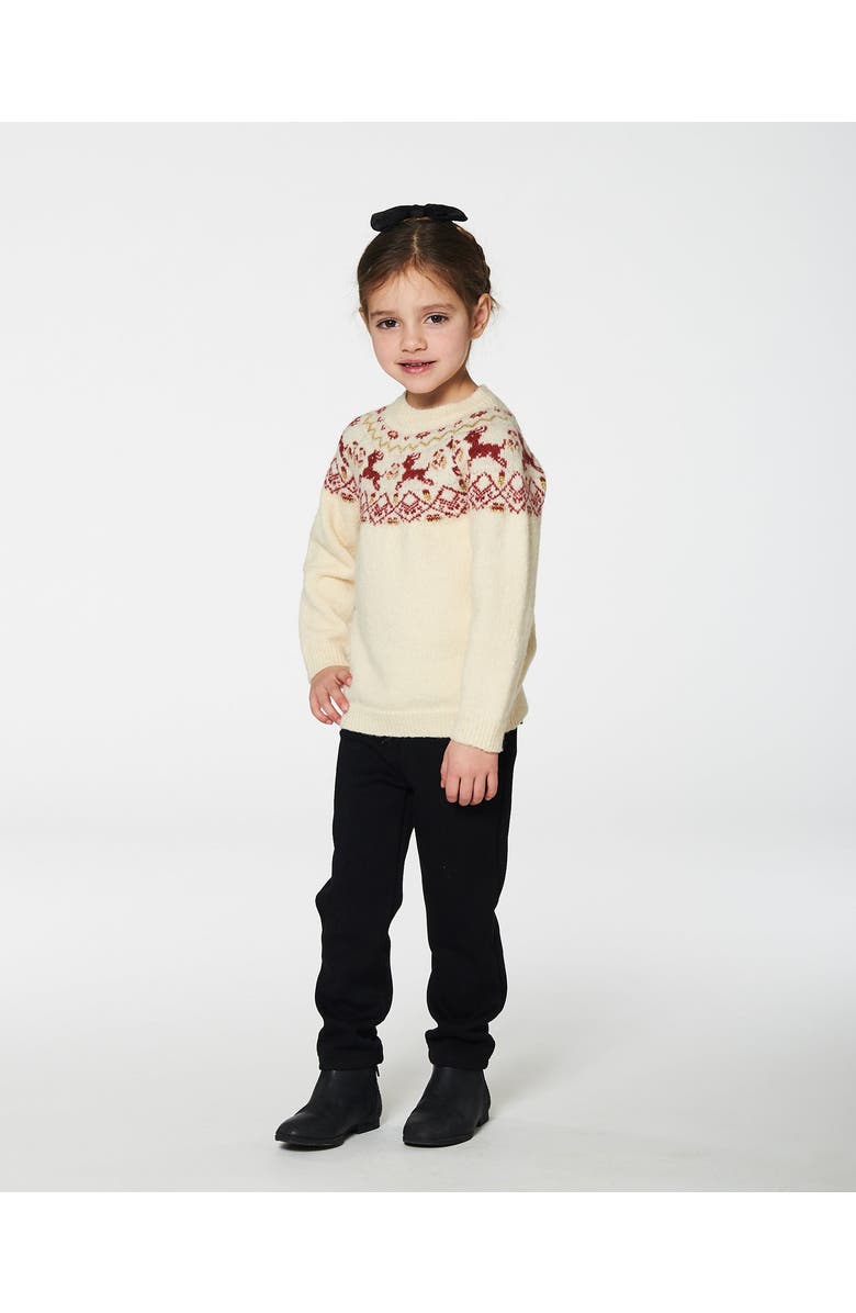 Deux par Deux Little Girl's Sweater With Christmas Intarsia Off White And Red, Alternate, color, Off White