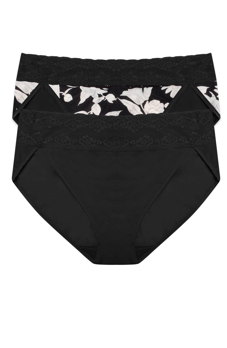 Natori Bliss Perfection One Size French Cut Brief 2-Pack, Main, color, Black/Black Garden Rose Print