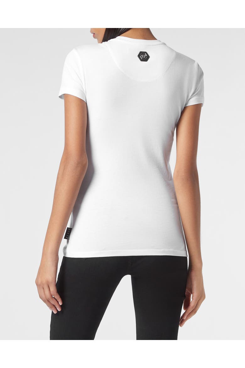 T-Shirt Round Neck Ss Skull Strass Women, Alternate, color, white