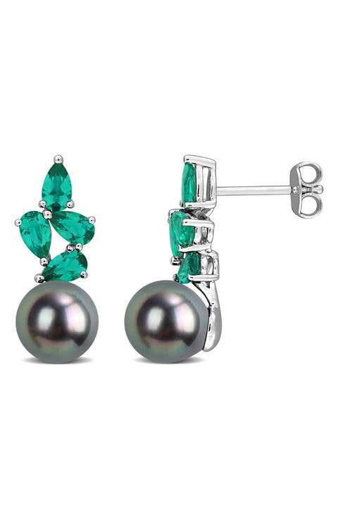 8-8.5mm Cultured Tahitian Pearl & Gemstone Cluster Earrings