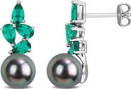 DELMAR 8-8.5mm Cultured Tahitian Pearl & Gemstone Cluster Earrings