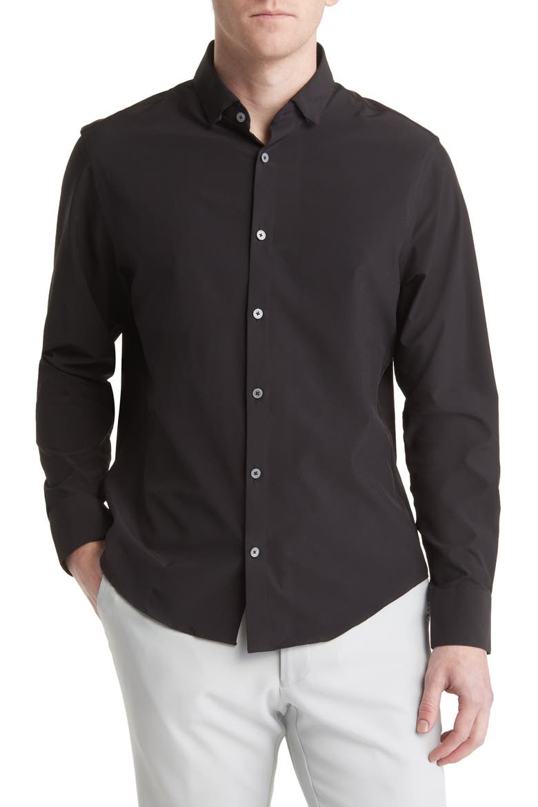 Leeward No-Tuck Stretch Button-Up Shirt, Main, color, BLACK