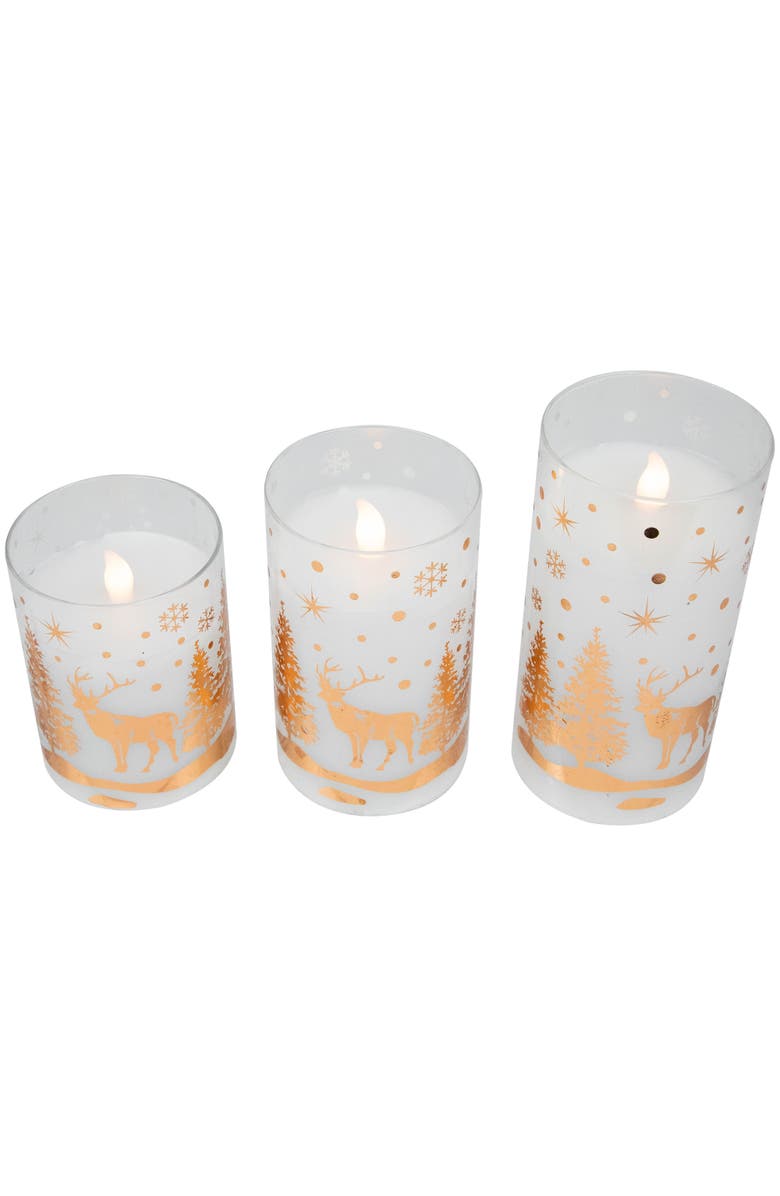 Northlight LED Flameless Flickering Woodland Glass Pillar Christmas Candles - 6" - Set of 3, Main, color, White
