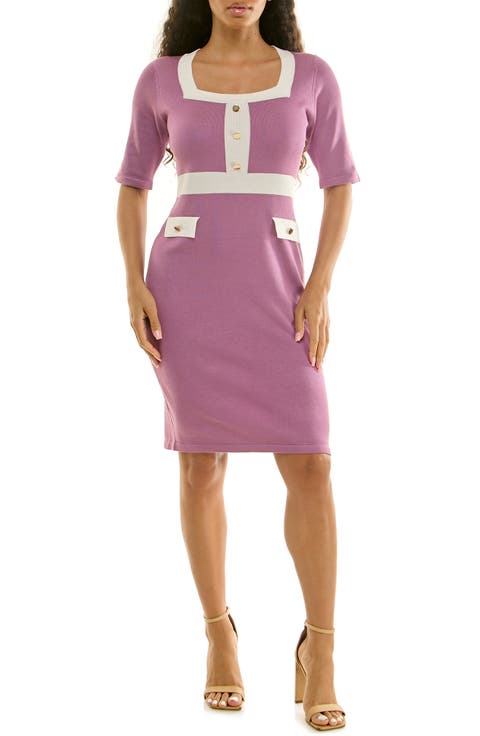 Colorblock Square Neck Sweater Dress