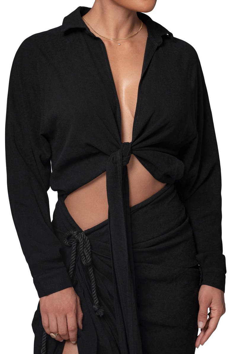 JLUXLABEL Soho Tie Front Crop Shirt, Main, color, Black