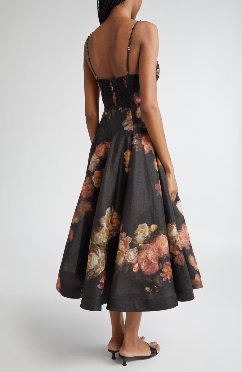 Zimmermann Hypnotic Floral Twist Front Cutout Organza Midi Dress, Alternate, color, Russet Floral