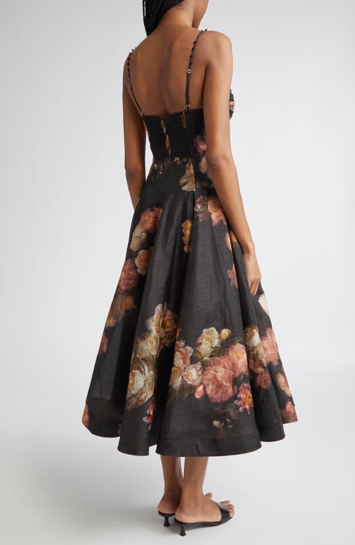 Zimmermann Hypnotic Embellished Belted Cutout Linen And Silk-blend Midi Dress In Black
