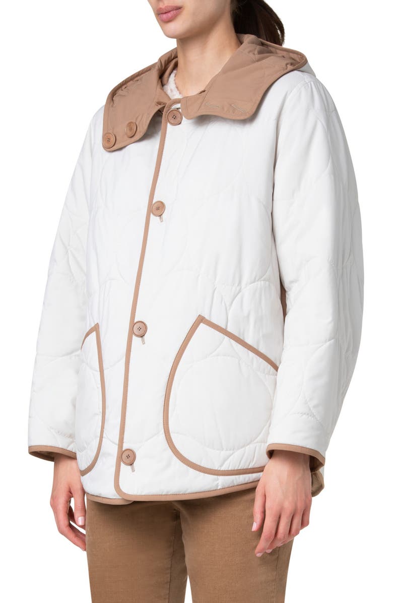 Akris punto Boxy Signature Techno Dot Quilt Reversible Hooded Jacket, Alternate, color, Cream-Caramel