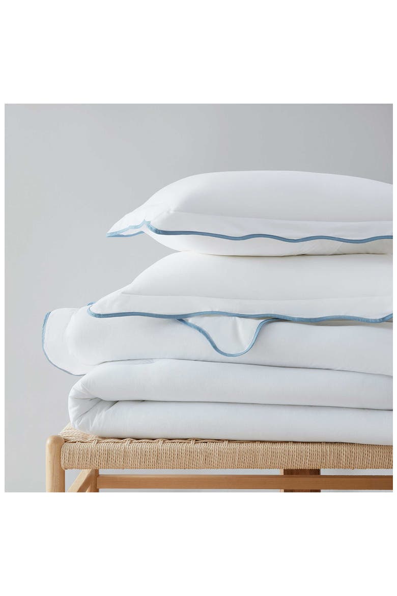 Simple Scallop Cotton Percale Duvet Cover Set, Alternate, color, WHITE/ MOUNTAIN RANGE