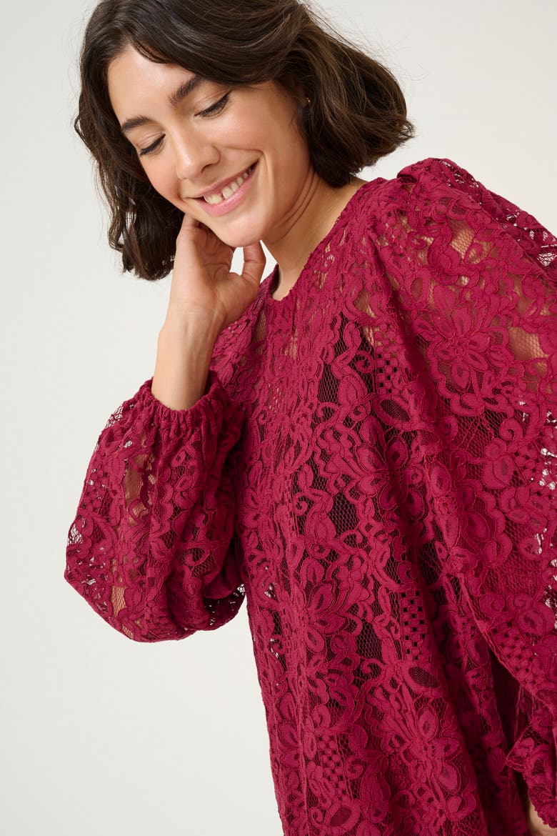 KAlanice Lace Balloon Sleeves Blouse, Alternate, color, Rumba Red