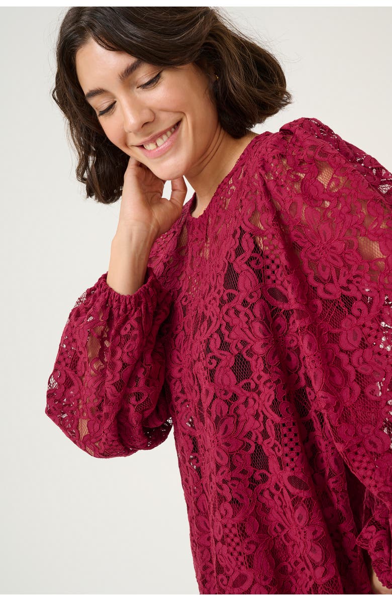 Kaffe KAlanice Lace Balloon Sleeves Blouse, Alternate, color, Rumba Red