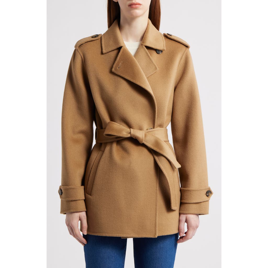 Michael Kors Double Face Wool Blend Crop Trench Coat In Brown