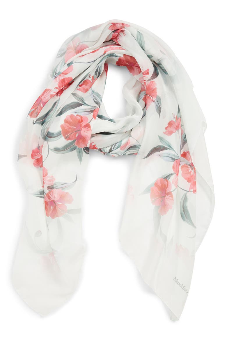 Dimma Floral Print Silk Scarf, Alternate, color, POWDER