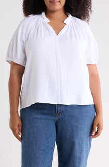 Caslon® Split Neck Short Sleeve Cotton Gauze Top