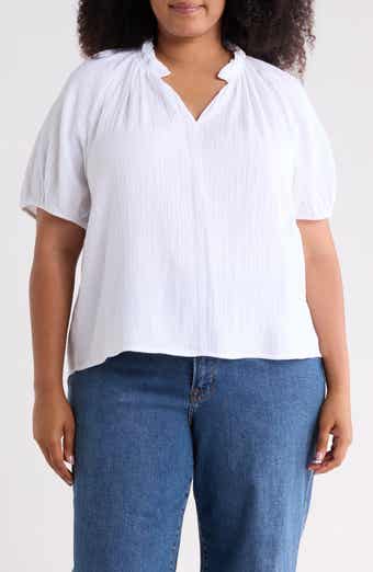 Split Neck Short Sleeve Cotton Gauze Top