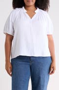 Caslon® Split Neck Short Sleeve Cotton Gauze Top