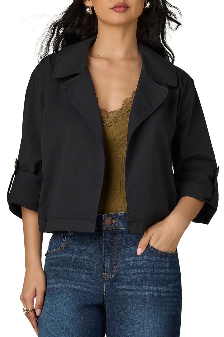 Roll Tab Open Front Soft Blazer, Main, color, BLACK