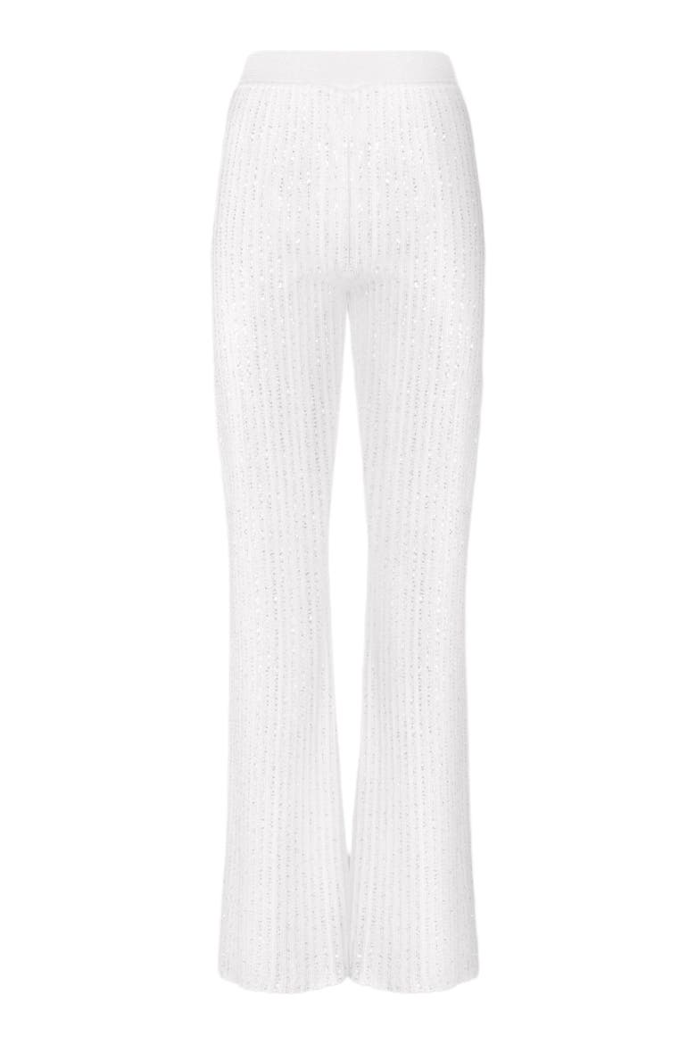 Straight-leg Trousers In Ribbed Viscose Lamé With Sequins, Alternate, color, White