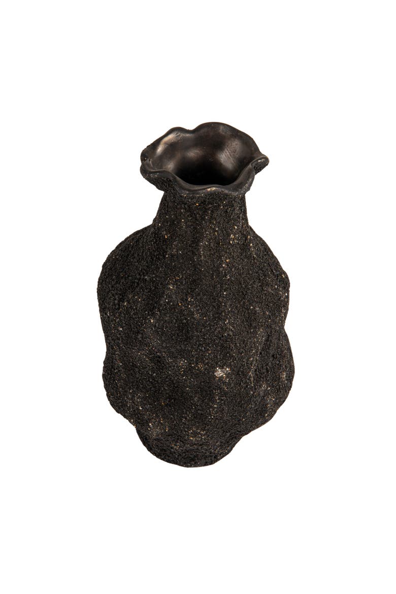 Small Stoneware Organic Shaped Vase, Sand Finish, Black, Main, color, Black
