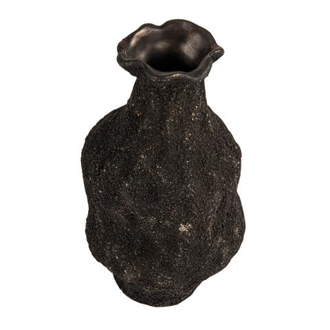 Small Stoneware Organic Shaped Vase, Sand Finish, Black