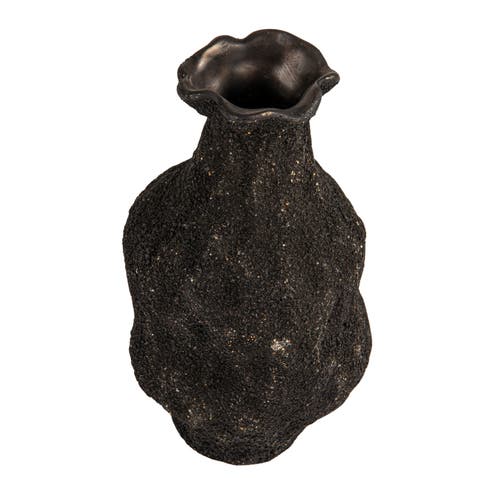 Storied Home Small Stoneware Organic Shaped Vase, Sand Finish, Black