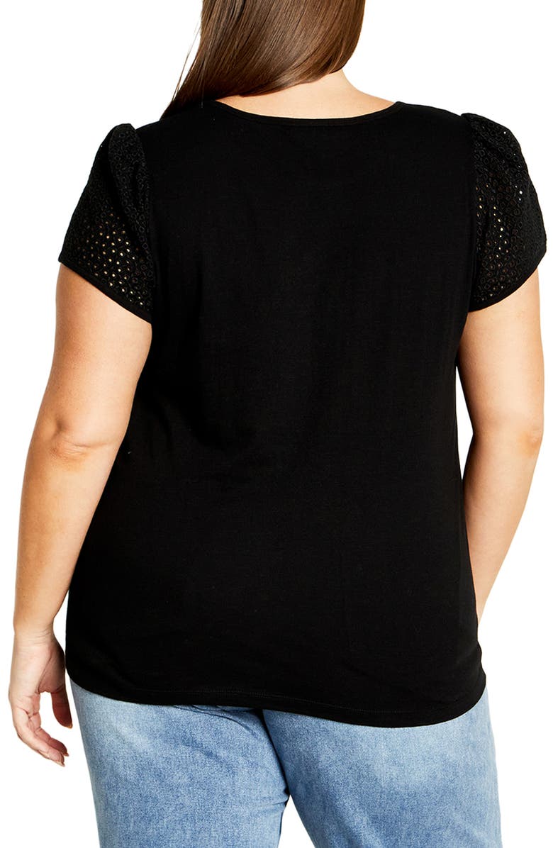 City Chic Linny Eyelet Sleeve Cotton Top, Alternate, color, Black