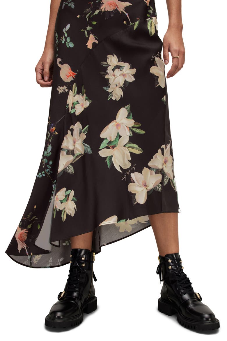 Luisa Fabia Floral Print Asymmetric Skirt, Alternate, color, BLACK