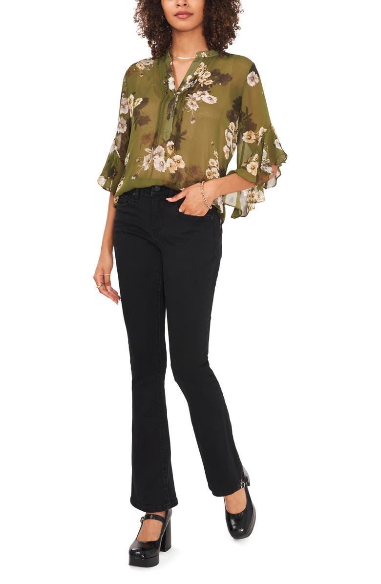 Vince Camuto Floral Print Flutter Sleeve Chiffon Blouse, Alternate, color, 