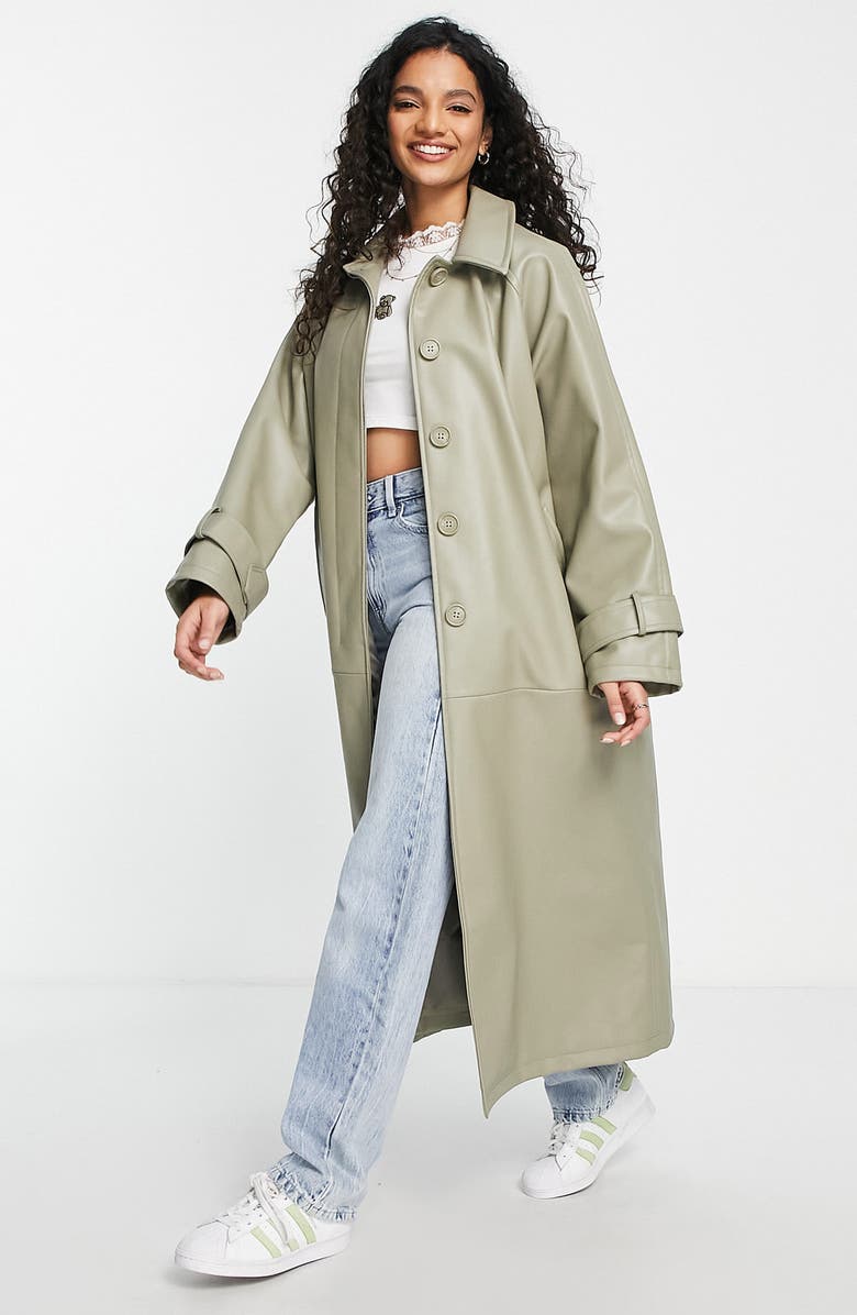 ASOS DESIGN Faux Leather Trench Coat, Alternate, color,