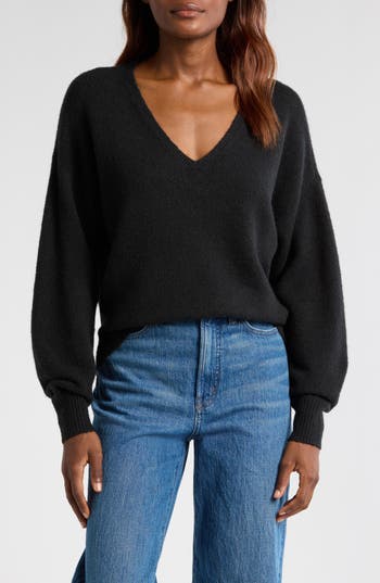 Madewell V-neck Wedge Sweater In True Black