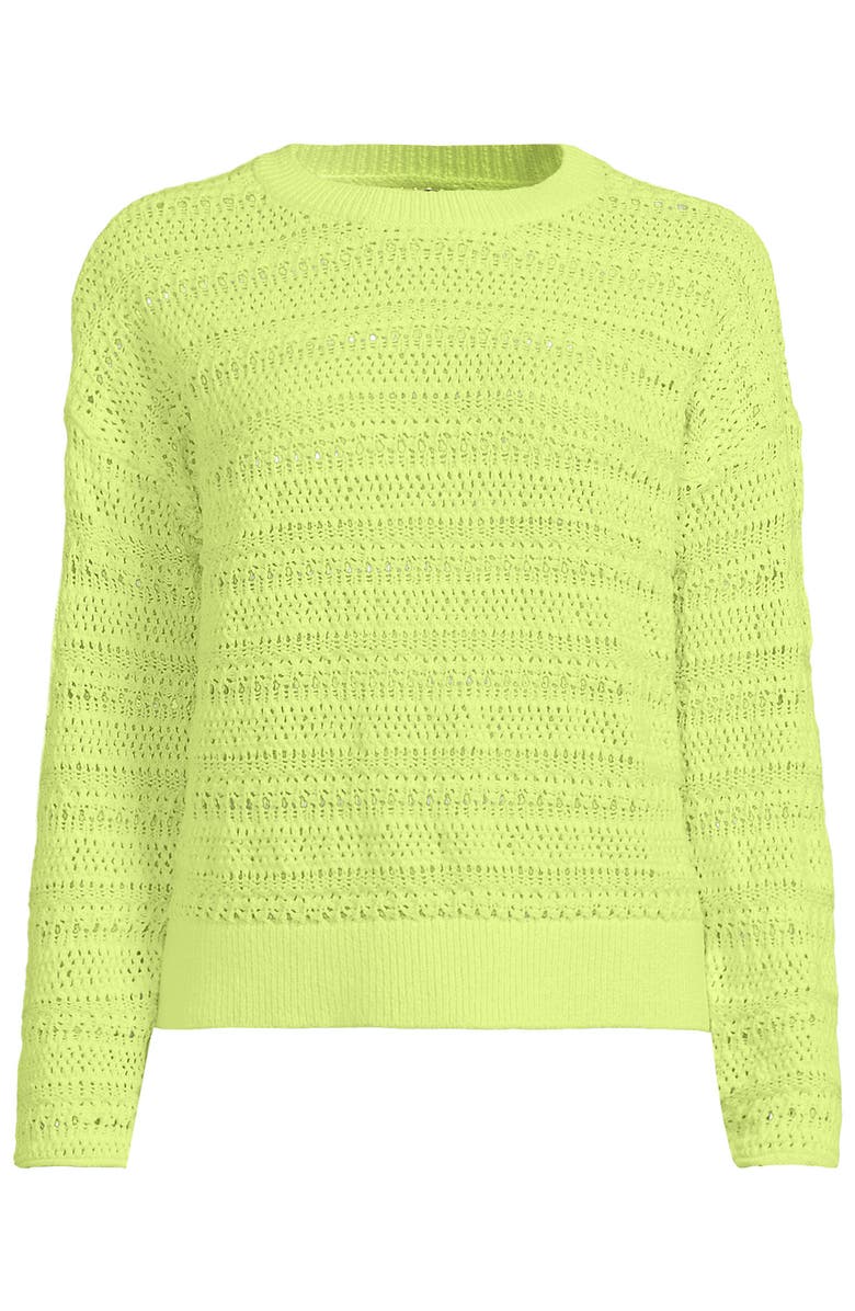Lands' End Plus Size Cotton Blend Pointelle Crew Neck Sweater, Alternate, color, Soft Limoncello Yellow