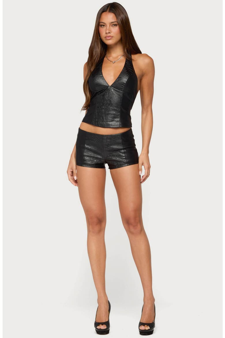 Zaci Croc Embossed Faux Leather Mini Shorts, Alternate, color, BLACK