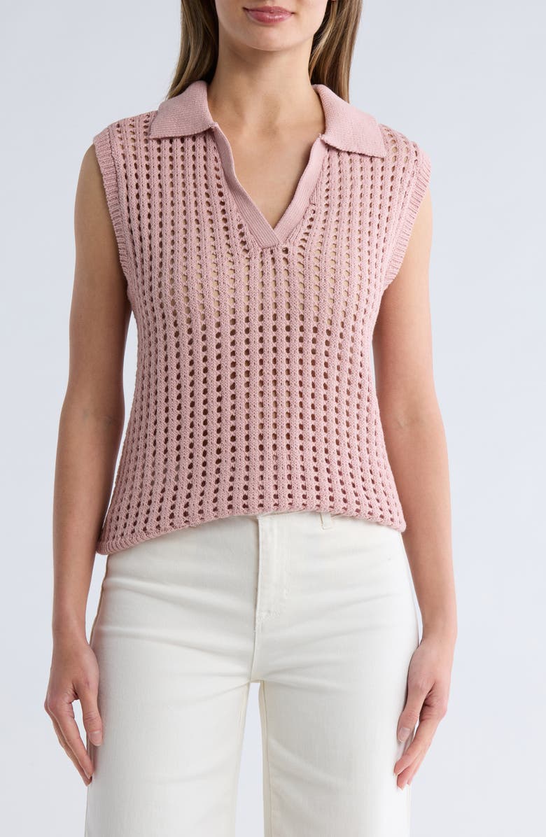 Sanctuary Cotton Polo Sweater Vest, Main, color, Rose Clay
