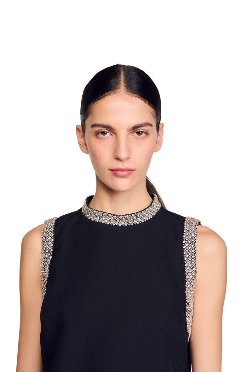 SANDRO mini dress with rhinestone details, Alternate, color, 