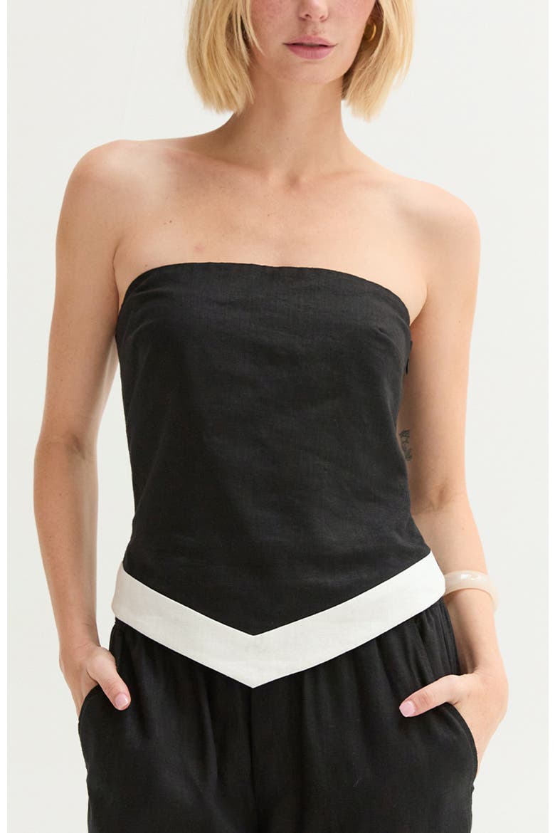 Asymmetric Hem Linen Blend Tube Top, Main, color, Black/White